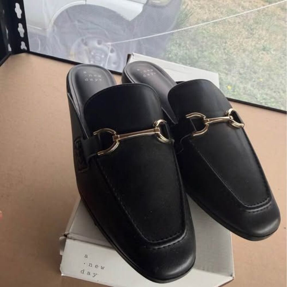 A New Day Sandy Black Loafer Mules